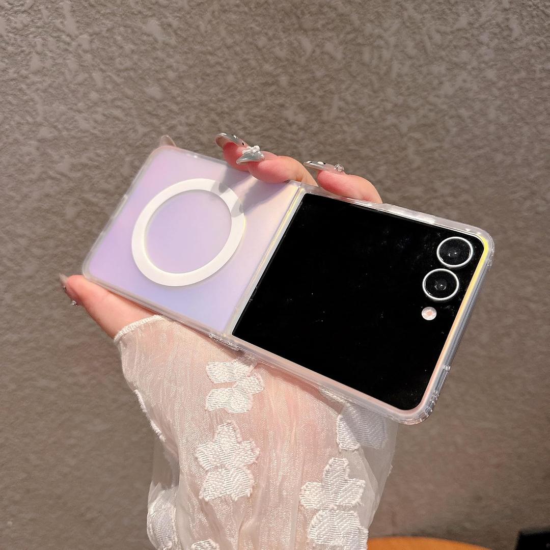 Magnetic for Samsung Galaxy Z Flip 6/Flip 5 Case Women Girls,[Compatible with MagSafe] [Holographic Iridescent Color Changing Effect] Fashion Slim Cute and Unique Matt Protective Phone Cover