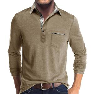 Mens Long Sleeve Polo Shirts Casual Button Moisture Cotton Tees Stylish Tops Golf Shirts with Pocket (X-Large, Khaki)