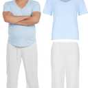 Man Halloween Costume Adult Leisure Blue Shirt White Pants Wig Beard Wrestler Halloween Outfit Accessories (X-Large)