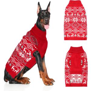 XX-Large Dog Christmas Sweater, Thick Warm Doggie Sweatshirt with Leash Hole, Snowflake Reindeer Dog Holiday Pullover Sweats for Cold Weather, Winter Knit Turtleneck Dogs Sweater for Large Dogs XXL