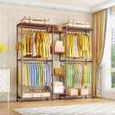 Ulif E4 Clothes Rack, Heavy-Duty Garment Rack, Metal Freestanding Clothing Organization Storage System Can Be L-Shaped with Shelves and Hangers, Max Load 962lbs, 71.6" W x 14.5" D x 79.3" H, Bronze