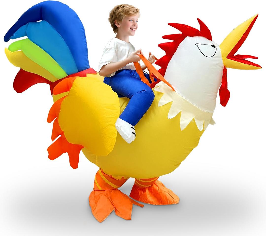 Camlinbo Halloween Inflatable Chicken Costume for Kids, Blow Up Riding On Rooster Animals Costumes Funny Halloween Costume For Boys Girls Teens Cosplay Party