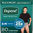 Depend Fresh Protection Adult Incontinence Underwear for Men, Disposable, Maximum, Small/Medium, Grey, 80 Count (2 Packs of 40), Packaging May Vary