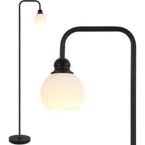 Bricosmocon Modern Floor Lamp for Living Room, Black, with 3 Color Temperatures LED Bulb, Industrial Design, 63.2 in H, White Glass Shade, E26 9W A19 LED Bulb Included, White