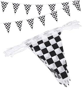 Reusable Party Decoration Pennant Banner - 21 Pcs Black & White Checkered Flags on a 30ft String – Perfect for Race Car, Racing, Checkered Themed Parties & Events