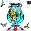 BOLITE Hummingbird Feeder, Hand Blown Glass Hummingbird Feeders for Outdoors Hanging with Ant Moat, 5 Bee-Proof Ports, Leak-Proof, 360 Perch, 22oz, Blue, Gifts for Women Men, Gifts for Mom Dad