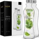 JoyJolt Glass Water Bottles - 2pc Set, 32 oz/1 Liter, Clear Glass with Stainless Steel Lids, Leakproof, Ideal for Juicing or Iced Tea
