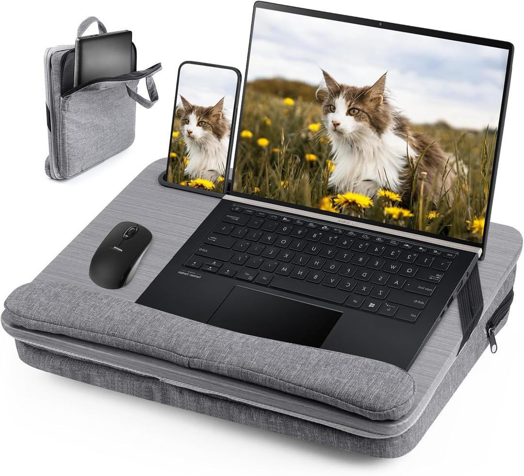 Cloudtrip Portable Lap Desk with Cushion and Storage Bag - 15.6 in Laptop Storage Home Office Workstation for Couch or Bed, Computer Laptop Stand (Gray)