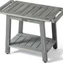 HDPS Shower Bench Seat with Shelf, Waterproof Shower Stool, Bathroom Chair for Spa with Handle, Weather Resistant/Non-Slip/Handles/Indoor or Outdoor Use, Weight Capacity 500LBS [23.23"D x 12.6"W x 17.1"H]