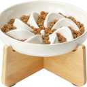 PETTOM Slow Feeder Cat Bowl with Stand, Ceramic Slow Eating Cat Bowl with Higher Edges Elevated Cats Food Bowls for Dry and Wet Food Anti-Vomiting Puzzle Feeder for Healthy Eating Diet (Milky White)