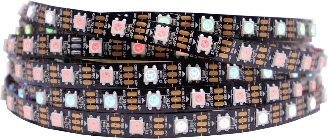 WS2812B IC RGB 5050SMD ECO Individual Addressable LED Strip Light, 16.4FT 300LED 60LED/m Flexible Full Color IP30 DC5V Black PCB for DIY Project (No Power Adapter or Controller)