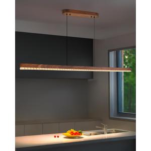 59" Wood Linear Pendant Light, Dimmable Kitchen Island Lighting with Remote, 30W LED Island Lights for Kitchen, Adjustable Linear Chandelier for Dinning Room Light Fixture, Bar, Pool Table - Walnut