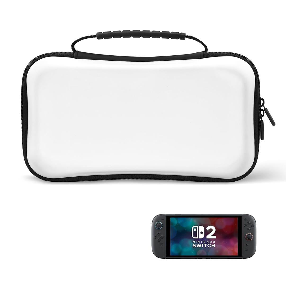 iDLEHANDS Hard Shell Carrying Case for Nintendo Switch 2 (2025), Ultra Slim Portable Travel Game Bag with Storage for 24 Game Cartridges & Accessories,White