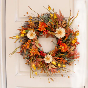 24 Inches Large Fall Wreaths for Front Door Orange Fall Flower Wreath with Sunflower Autumn Door Wreaths with Daisy Farmhouse Autumn Wreath for Thanksgiving Harvest Outside Indoors