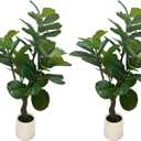 3.6FT Artificial Fiddle Leaf Fig Tree with White Pot, 2 Pack Faux Plant Indoor Outdoor Fake Tree for Home, Office, Living Room Decoration