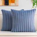 Aegero Pack of 2 Faux Fur Christmas Throw Pillow Covers 18x18 Inch, Soft Plush Striped Neutral Couch Pillow Cover, with Velvet Back Modern Home Decor for Sofa Living Room Couch Bed Blue