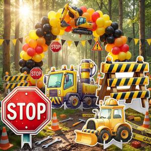 Honoson 4 Pcs Large 20" x 30" Construction Cardboard Cutouts, Construction Truck Themed Birthday Party Decoration Backdrop Yard Signs Warning Sign for Party Supplies Lawn Garden Classroom Decor, 21.65 x 29.53 inches