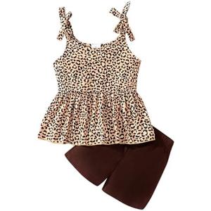zarmfly Toddler Girls Clothes Summer Short Set Outfit Tie Knot Shoulder Sleeveless Ruffle Tops and Shorts 2PC Clothing Set, 6Y