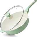 SENSARTE Nonstick Ceramic Skillet with Lid 12-inch/5QT, Non Toxic Deep Frying Pan, Saute Pan with Lid, Stay-cool Handle, Healthy Cooking Pot Dishwasher Safe, Induction Compatible, Green