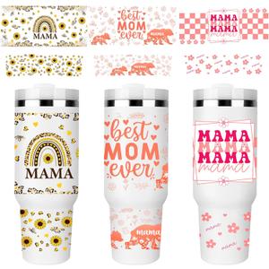 UV DTF Cup Wraps, 6 Sheet Mama UV DTF Transfer Stickers for 40 oz Tumbler, Sunflower Waterproof Uvdtf Cup Wraps, Personalized DIY Craft Supplies & Gifts