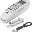 Corded Phone, Wall-Mountable Telephone with Call Display One-Button Redial Built-in Dial Pad Telephone, White
