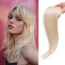 LOSMOEER Platinum Blonde Hair Toppers for Women Clip in Bangs, 3D 360° Cover Toppers, 18 Inch Fluffy Hair Pieces for Women