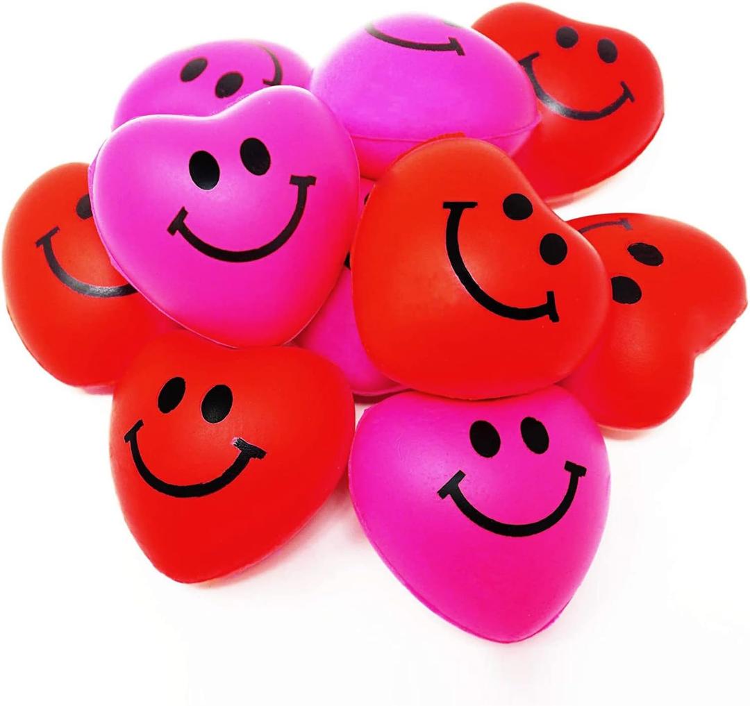 4E's Novelty 24 Pack Heart Stress Balls Bulk - Valentine Stress Hearts Mini Heart Shaped Stress Balls 1.5" - Squishy Stress Balls for Kids & Adults, Valentines Day Party Favors, Classroom Gifts