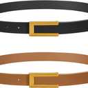 SUOSDEY Women Skinny Leather Belts for Dress Jeans Belt for Women with Gold Buckle，Width 0.9"