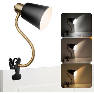 Desk lamp Eye-Caring Table Lamps, 360Rotation Gooseneck Clip on Lamp Reading Light, Portable Reading Book Light, Clamp Light, Study Desk Lamps for Bedroom and Office Home Lighting (Black and Gold)
