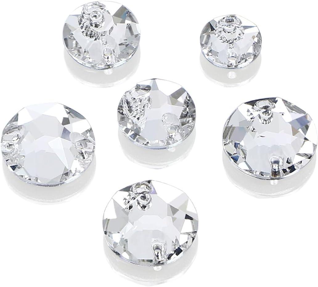 DONGZHOU Round Shape Crystal Sew On Rhinestones Flatback Fancy Stone K5 Rhinestones with Holes Sewing Crystals Gemstone Strass for Clothes, Garments, Dress, Jewelry,Shoes and DIY