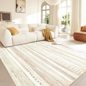 Area Rugs for Living Room: 5x7 Washable Boho Rug for Bedroom Large Neutral Bohemian Moroccan Farmhouse Geometric Dining Room Rugs Ultra Soft Floor Carpet Indoor for Home Office - Brown