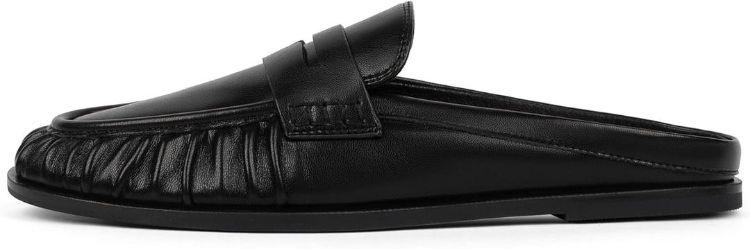 QIY Mules for Women Penny Loafers Comfortable Dressy Slip on Backless Flats Slides Slippers Walking Casual Office Shoes (8, Black)