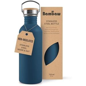 Bambaw Stainless Steel Water Bottle, 750 ml, Blue Sports Bottle, Non-Insulated Water Bottle, 750 ml Stainless Steel Bottle, Reusable Bottle, BPA-Free Flask – Sapphire Blue