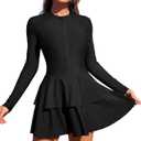 ZAFUL Women's One Piece Rash Guard Long Sleeve Modest Swimsuits Dress Zipper Bathing Suit Swimskirt, black, XX-Large