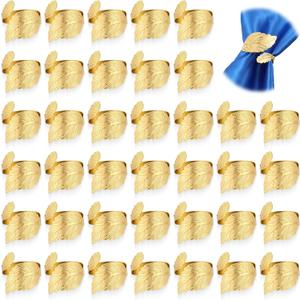 100 PCS Gold Napkin Rings Bulk, Metal Leaf Napkin Holders, Golden Delicate Serviette Ring Buckle for Weddings, Parties, Dinning and Holiday Table Decor Cloth Napkins