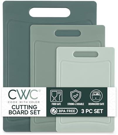 COOK WITH COLOR Non-Slip Cutting Board Set – Kitchen Essentials with Easy Grip Handle for Meat, Veggies, and Fruits, 3 Cutting Boards, Mint