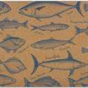 Coastal Blue Fish Door Mat, Navy Blue Fish Front Door Mat Outside Entrance, Coastal Ocean Fishes Artificial Coir Doormat Rugs for Indoor Porch Patio Entry Entryway Outdoor, 17x30 Inch