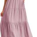 MEROKEETY Women's Flutter Short Sleeve Smocked Midi Dress Summer Casual Tiered A-Line Dress (Pink, XL)