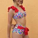 Women High Waisted Swimsuit Flounce Straps Bikini Tie Back Bathing Suit | Removable pads, soft material, fully lined (S)