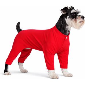 Lovelonglong Four Feet Dog Lightweight Pajamas, Pure Cotton Dog Jumpsuits 4 Legs Dog Onesies T-Shirt Stylish PJS Puppy Costume for Large  Dogs Red, L