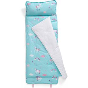 Delta Children Nap Mat - Includes Pillow & Blanket for Toddlers and Kids; Features Carry Handle w/Strap Closure and Name Tag; Rollup Design is Ideal for Preschool and Daycare; Personalization Optional (Unicorn)