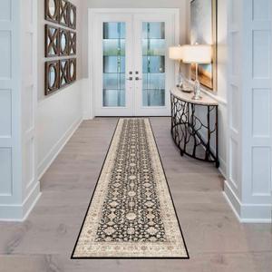 YOUFORTONG 2x10 Runner Rus for Hallways Soft Kitchen Rug Non Slip Rug Runner with Rubber Backing for Bathroom Washable Non Shedding Farmhouse Runner Rug (Black, 2X10)