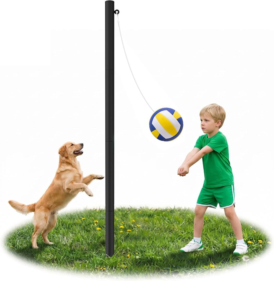 Tetherball Set, 12 FT Adjustable Pole with 2 Rubber Tetherball Balls, Heavy Duty Complete Game Kit with Rope & Air Pump, Ideal for Outdoor Backyard Lawn for Family