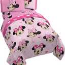 Jay Franco Disney Minnie Mouse Hearts N Love 4 Piece Twin Bed Set - Includes Reversible Comforter & Sheet Set - Super Soft Fade Resistant Microfiber - (Official Disney Product)