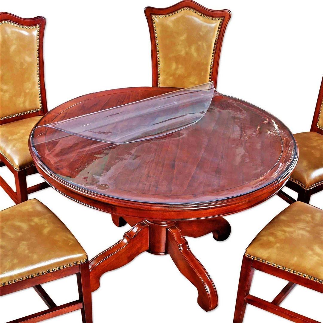 Round Clear Plastic Table Protector Cover Pad Thick Wipeable PVC Vinyl Tablecloth Furniture PVC Protective Desktop Liner Cover Waterproof Dining Tabletop Protection Desk Top Pad 36 Inch Diameter Round (New Version Round Shape Clear)