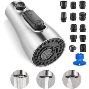 Cobbe Kitchen Faucet Head Replacement, Pull Down Spray Head for Kitchen Sink Faucet, 3 Function Kitchen Sink Sprayer Replacement with 12 Faucet Adapter, American Standard, Brushed Nickel