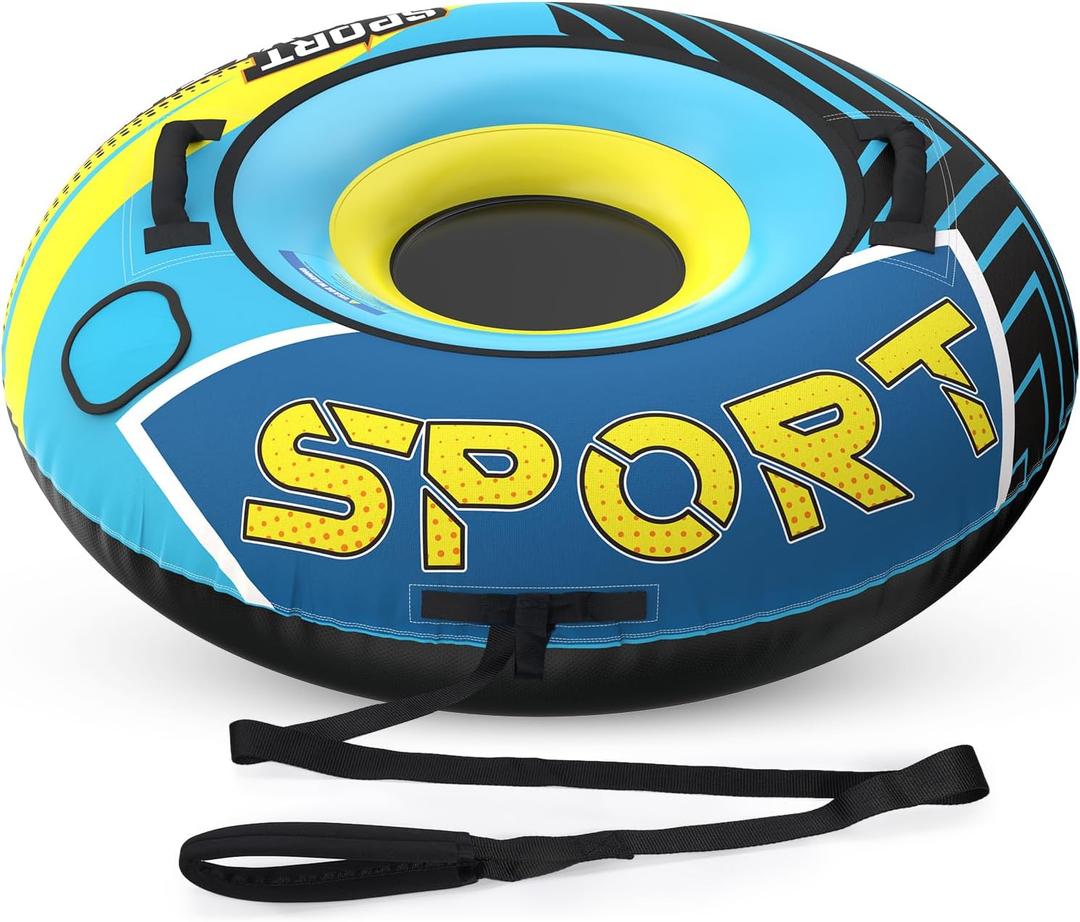 Snow Tubes for Sledding Heavy Duty with Premium Canvas Cover Kids and Adults - Commercial Grade Sled Thickened Bottom, Toboggan Winter Slider Outdoor Fun Toys for 3-5 4-8 Children Boys Girls Gift