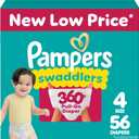 Pampers Diapers - Swaddlers 360 - Size 4, 56 Count, for up to 100% Leakproof Premium Skin Protection (Packaging May Vary)