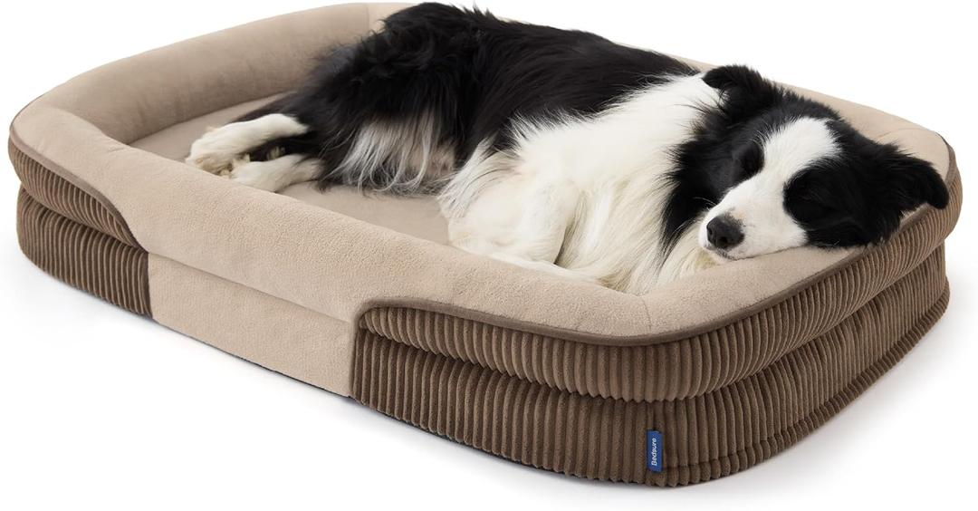 Bedsure XL Orthopedic Dog Beds Large Sized Dog - 360 Oval Bolster Large Dogs Bed for Senior Dogs with Waterproof Washable Cover, Extra Large Comfort Pet Sofa Couch with Ultra-Soft Fleece, Brown, 42"