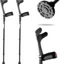 KMINA - Forearm Crutches for Adults (x2 Units, Open Cuff), Adjustable Handle Pad, Aluminum, Black - Made in Europe Black